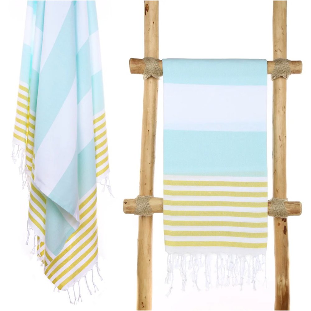 4 Aquamarine Striped Beach Bath Towels - 100% Turkish Cotton